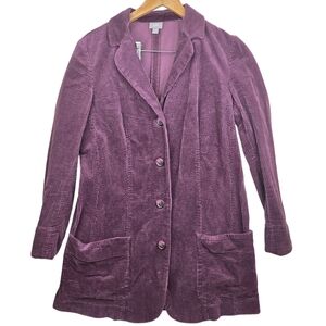 J.Jill‎ Corduroy Jacket Size M TALL Barn Chore Black Velvet Trim in Plum Color